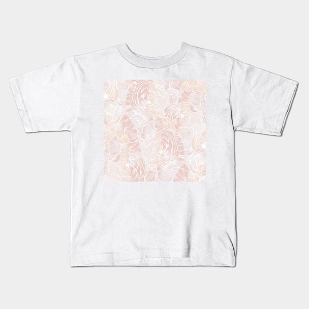 Carnation Outline Pattern in Pink Pastel Kids T-Shirt by marknprints